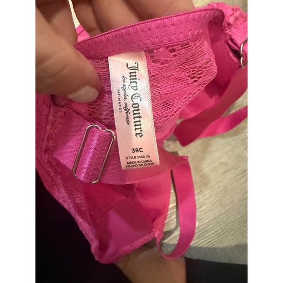 Juicy Couture Hot Pink Lace Corset Bra - Rhinestone Logo Straps - Size 38C - Picture 6 of 6